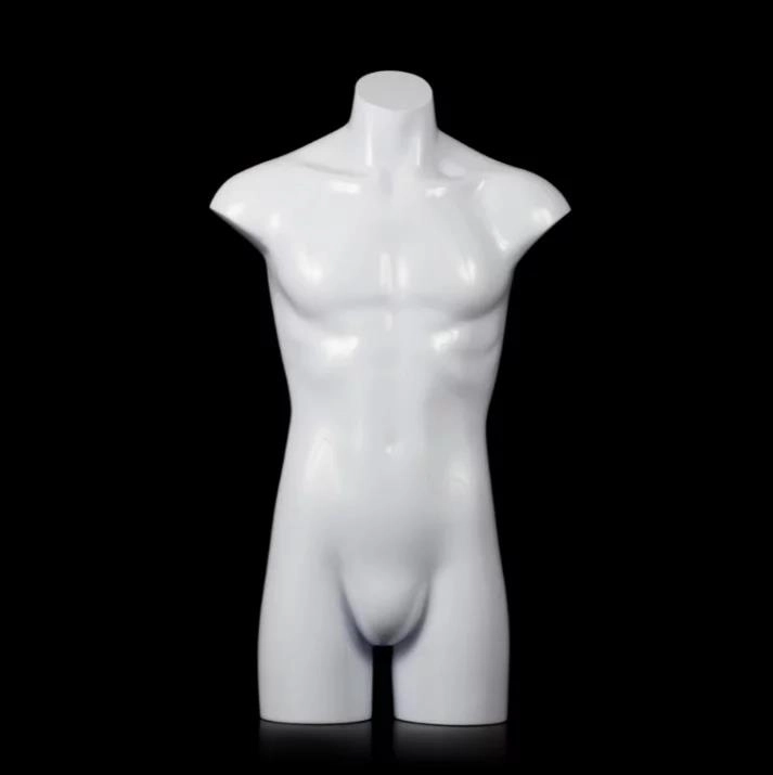 Afmetingen mannelijke etalagepop: buste van 96 cm en taille van 78 cm. Uitgelegd